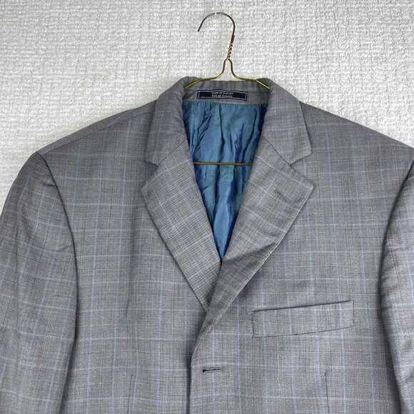 Arnold Brant Reda Super 120's Light Grey Blue Windowpane Blazer Jacket Read* - Picture 2 of 16